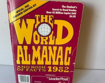 Vintage 1982 World Almanac Book of Facts, Christmas Gift for Him