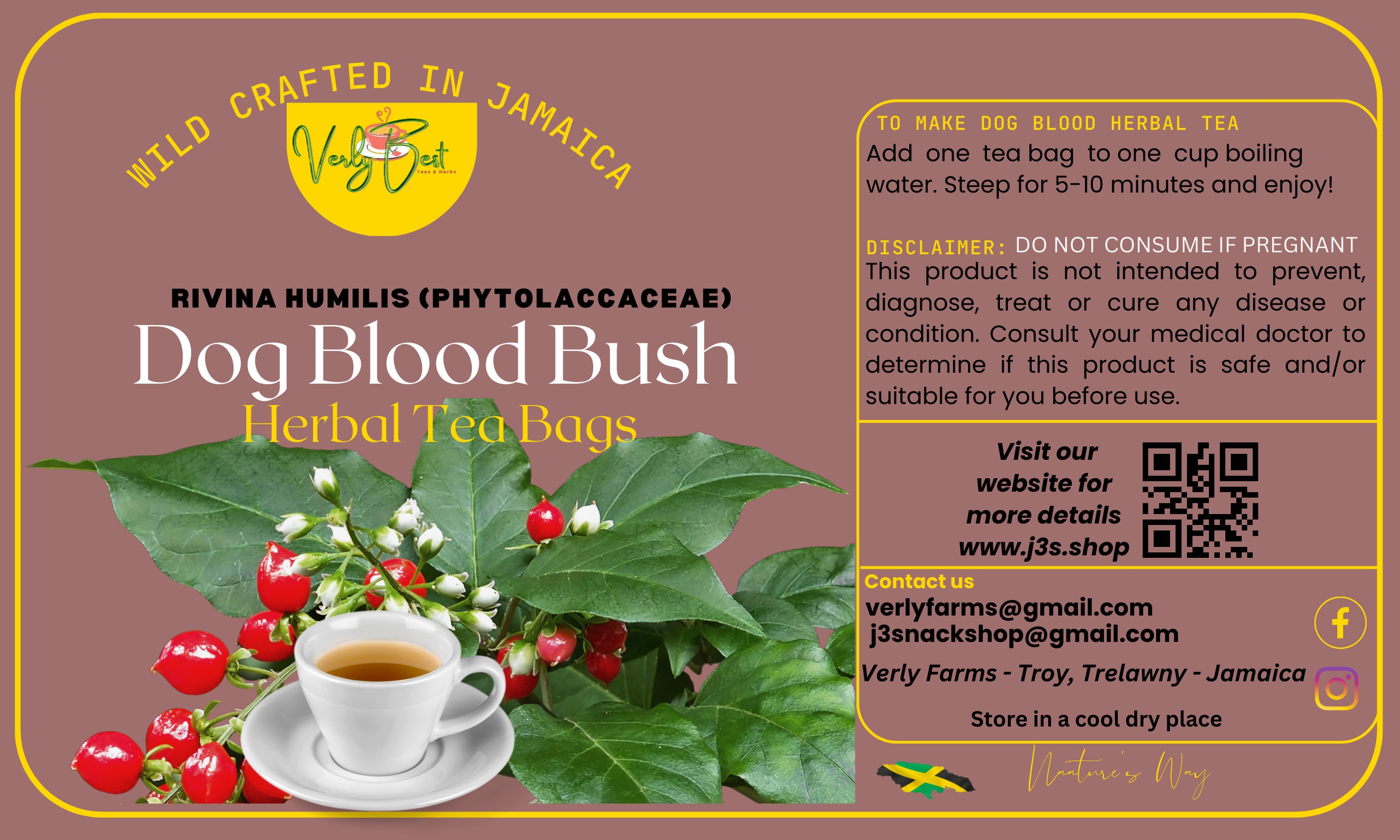 Dog Blood Bush Tea |fertility Bush| - Rivina Humulis - Tea Bags