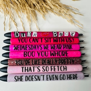 Mean Girls | Burnbook Pens | Pink Glitter Pens | Gift for her