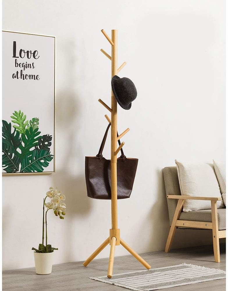 Wooden Tree Coat Rack Stand With 8 Hooks Modern Coat Rack Standing Coat
