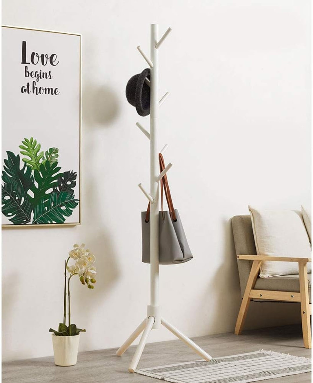 Wooden Tree Coat Rack Stand With 8 Hooks Modern Coat Rack Standing Coat