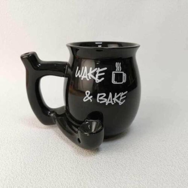 Pipe Mug Coffee Cup Pipe Bowl Ceramic 10oz Mug Wake and Bake Black