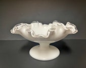 Vintage Fenton Silver Crest Milk Glass Compote Dish
