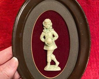 1910s Handmade Miniture Gilt Ceramic Mold Framed Cameo Velvet Backing | Gifted in 1914