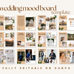 Plantilla de tablero de visión de boda Canva Planificación de boda digital Boda de destino moderna Descarga digital Plantilla de tablero de estado de ánimo de boda