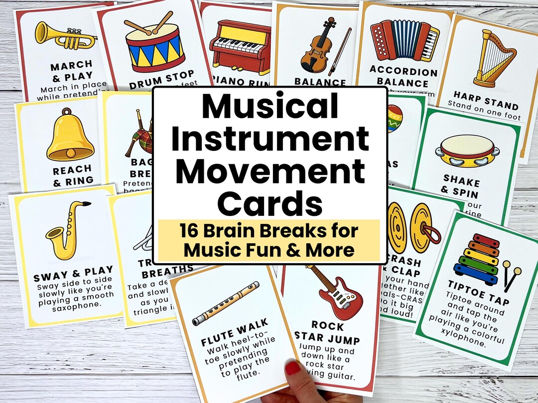 Musical Instrument Movement Cards for Kids | Music Brain Breaks ...