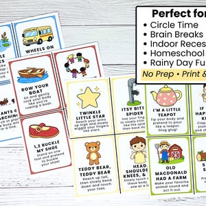 K&ouml;nnte beinhalten: Eine Sammlung farbenfroher Lernkarten mit Kinderreimen und Bewegungsliedern. Jede Karte enth&auml;lt Illustrationen und Texte f&uuml;r Lieder wie "5 kleine Entchen", "Itsy Bitsy Spinne" und "Wenn du gl&uuml;cklich bist".
