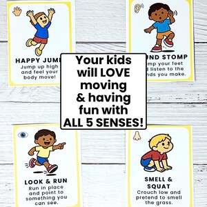 Tarjetas de movimiento de los 5 sentidos para niños / Pausas cerebrales, actividades de motricidad gruesa, juego sensorial imagen 4