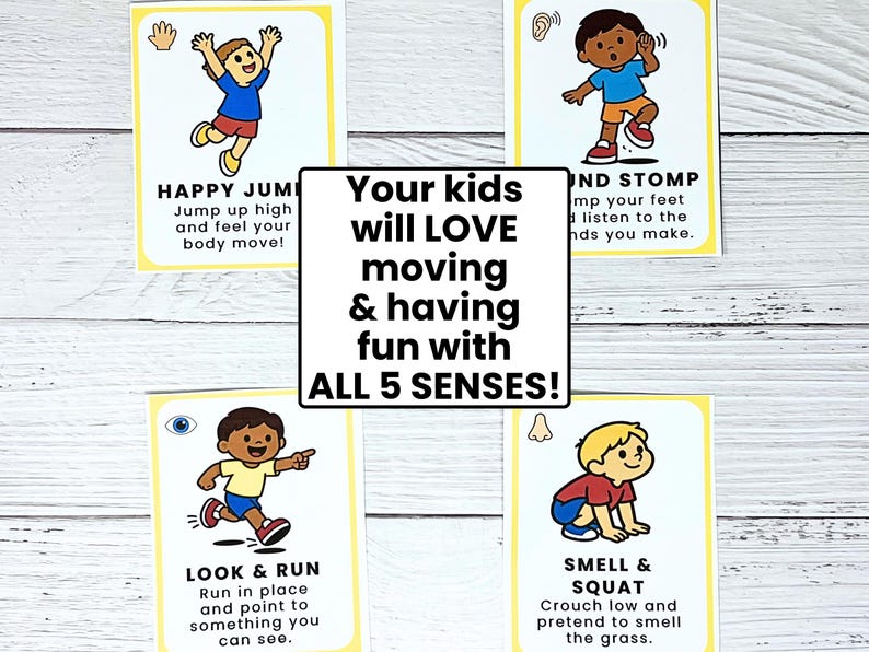 Tarjetas de movimiento de los 5 sentidos para niños / Pausas cerebrales, actividades de motricidad gruesa, juego sensorial imagen 4