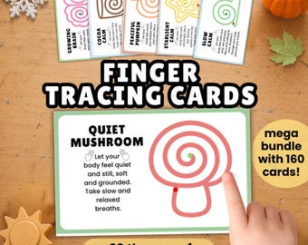 Finger Tracing Cards Mega Bundle, 20 Themes & 160 Calming Cards, Mindfulness Activity for Kids, Calm Down Sensory Tool, Breathing Exercise