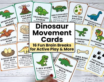Dinosaur Movement Cards for Kids | Brain Break Activities | Classroom Game | Indoor Recess