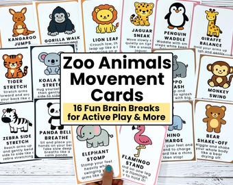 Zoo Animals Movement Cards for Kids | Brain Breaks, Gross Motor Activities, Indoor Recess Activity