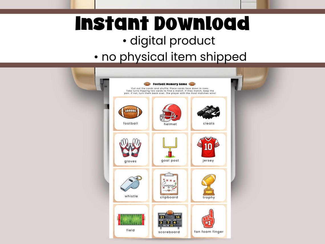 Football Memory Game Printable for Kids | Matching Game Activity ...