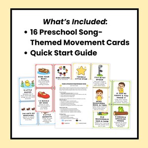 K&ouml;nnte beinhalten: Ein Set von 16 Bewegungskarten f&uuml;r den Kindergarten mit farbenfrohen Illustrationen und Texten. Die Karten enthalten Lieder wie "Twinkle Twinkle Little Star" und "Itsy Bitsy Spider". Ein Schnellstart-Leitfaden ist ebenfalls enthalten.
