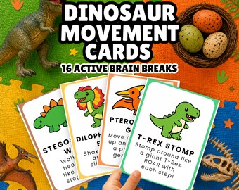Dinosaurusbewegingskaarten voor kinderen | Brain Break-activiteiten | Klasspel | Uitsparing binnen