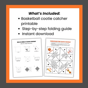Puede incluir: Un atrapa-sue&ntilde;os imprimible con tem&aacute;tica de baloncesto con una gu&iacute;a de plegado paso a paso. La imagen incluye instrucciones sobre c&oacute;mo hacer un atrapa-sue&ntilde;os y un atrapa-sue&ntilde;os divertido de baloncesto terminado.