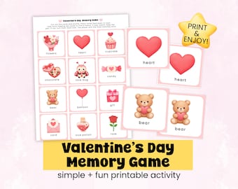 Valentinstag Memory-Spiel für Kinder | Druckbare Passende Aktivität
