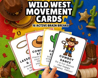 Wild West Movement Cards for Kids | Brain Breaks | Cowboy Theme Activity | Indoor Recess