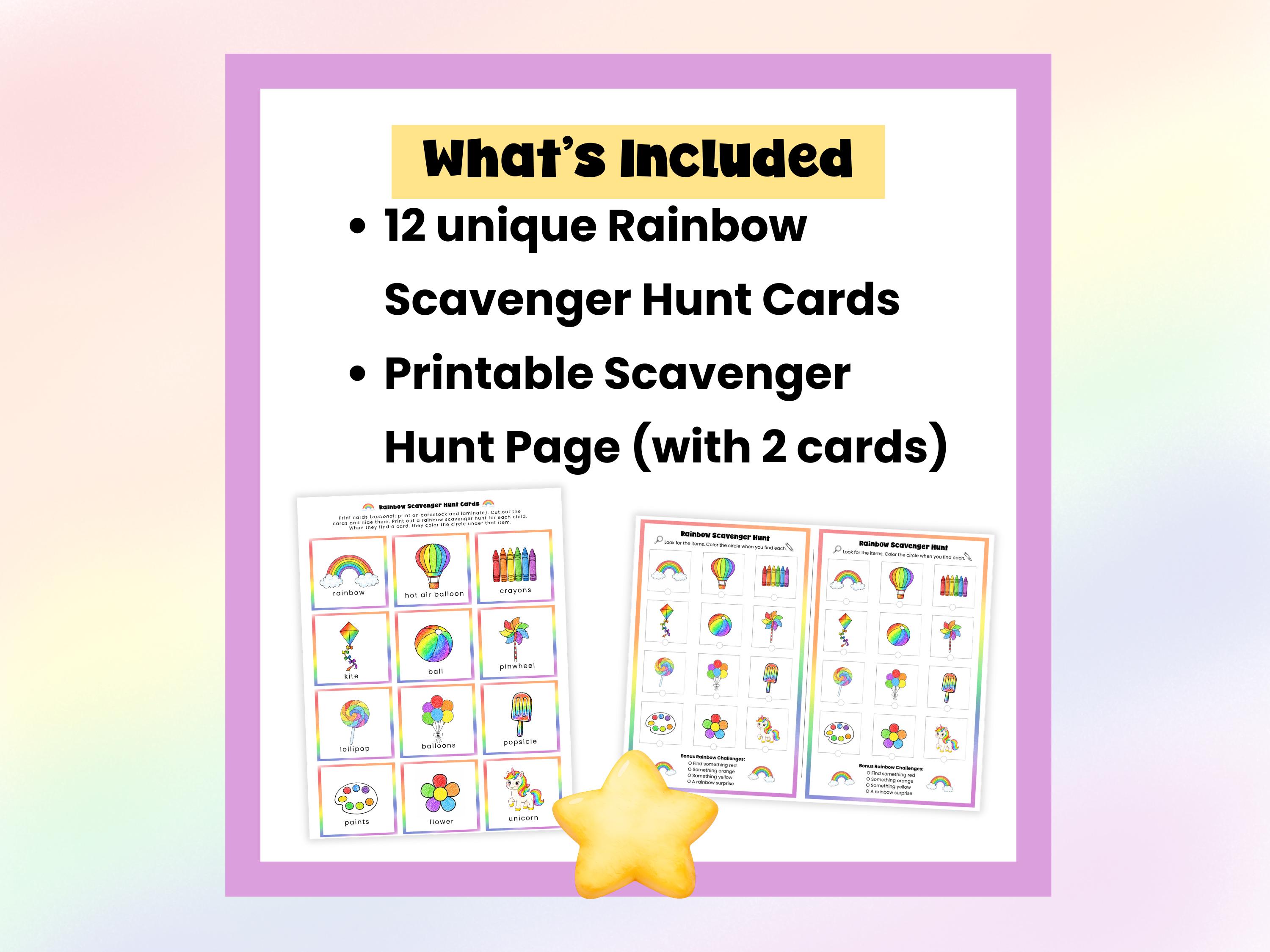 Rainbow Scavenger Hunt Printable for Kids | Rainbow Theme Game, Indoor ...