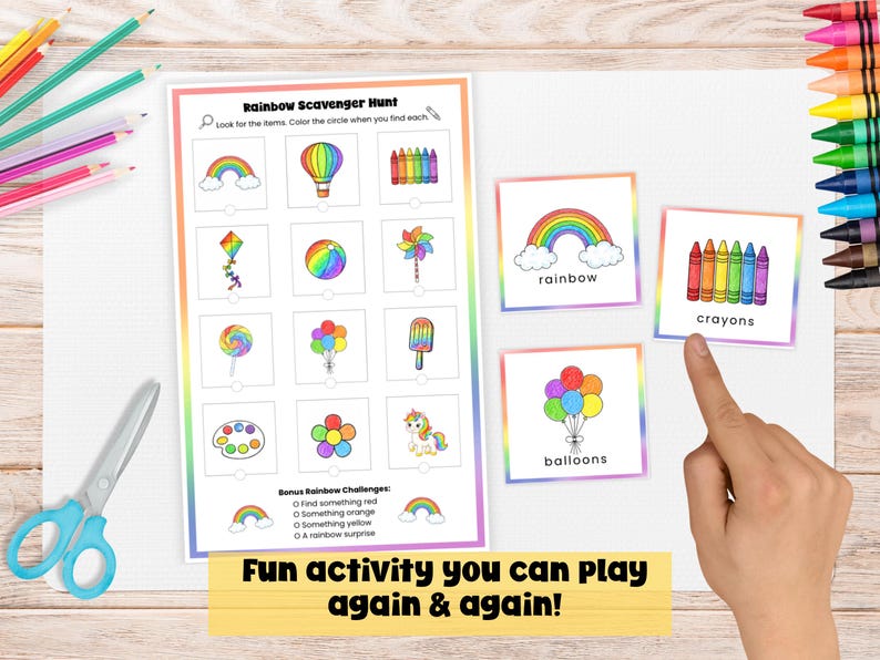 Rainbow Scavenger Hunt Printable for Kids | Rainbow Theme Game, Indoor ...