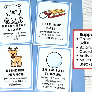 Tarjetas de movimiento invernales para niños / Pausas activas / Actividad de motricidad gruesa / Imprimible para pausas activas en el aula imagen 4