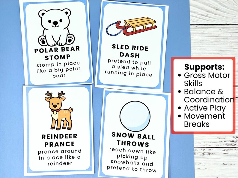 Tarjetas de movimiento invernales para niños / Pausas activas / Actividad de motricidad gruesa / Imprimible para pausas activas en el aula imagen 4