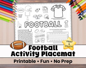 Football Activity Placemat Printable for Kids | Sports Themed Coloring & Games Page