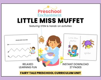 Vorschul-Lehrplan | Kleines Fräulein Muffet | Kinderreim-Studium mit STEM & praktischen Aktivitäten | Buchstabe M