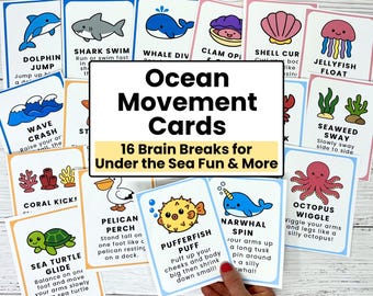 Ocean Movement Cards for Kids Printable | Under the Sea Brain Breaks | Preschool Gross | Summer Activity