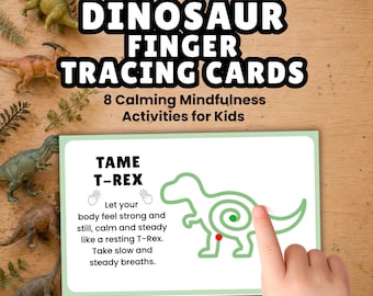Dinosaur Finger Tracing Cards, Mindfulness Activity for Kids, Calm Down Sensory Tool, Breathing Exercise Printable