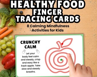 Healthy Food Finger Tracing Cards, Mindfulness Activity for Kids, Calm Down Sensory Tool, Breathing Exercise Printable