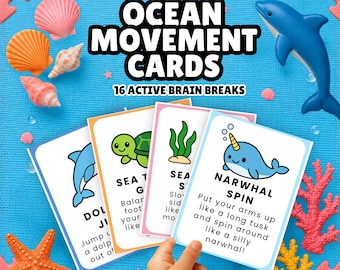 Afdrukbare kaarten oceaanbewegingen voor kinderen | Onderzeese hersenkrakers | Bruto voorschoolse opvang | Zomeractiviteit
