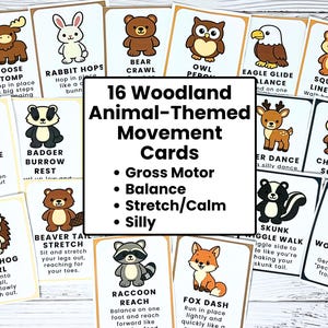 Pu&ograve; includere: Un set di 16 schede di movimento a tema animali del bosco. Ogni scheda presenta un'illustrazione di un animale e istruzioni per attivit&agrave; di motricit&agrave; grossa, equilibrio, stretching e azioni divertenti. Progettato per i bambini.