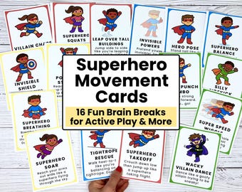 Superhero Movement Cards for Kids | Brain Breaks | Gross Motor Activity | Indoor Recess Game