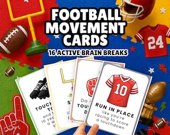 Tarjetas de movimiento de fútbol para niños / Tarjetas de actividades divertidas para ejercitar la mente y desarrollar la motricidad gruesa durante el recreo en interiores (imprimibles)