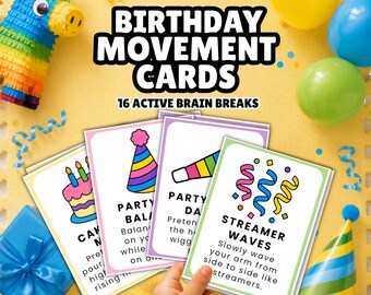 Geburtstagsbewegungskarten druckbar | Grob Motorik Aktivität | Gesellschaftsspiel | Brain Breaks für den Unterricht & Homeschool