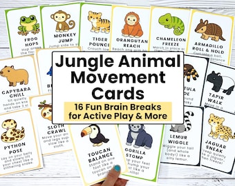 Dschungeltiere Bewegungskarten für Kinder | Brain Breaks, Grob Motorik, Druckbares Indoor Spiel