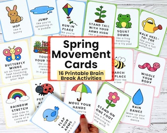 Frühlingsbewegungskarten für Kinder | Brain Break Aktivitäten | Indoor Bewegung Aktivität | Grob Motorik