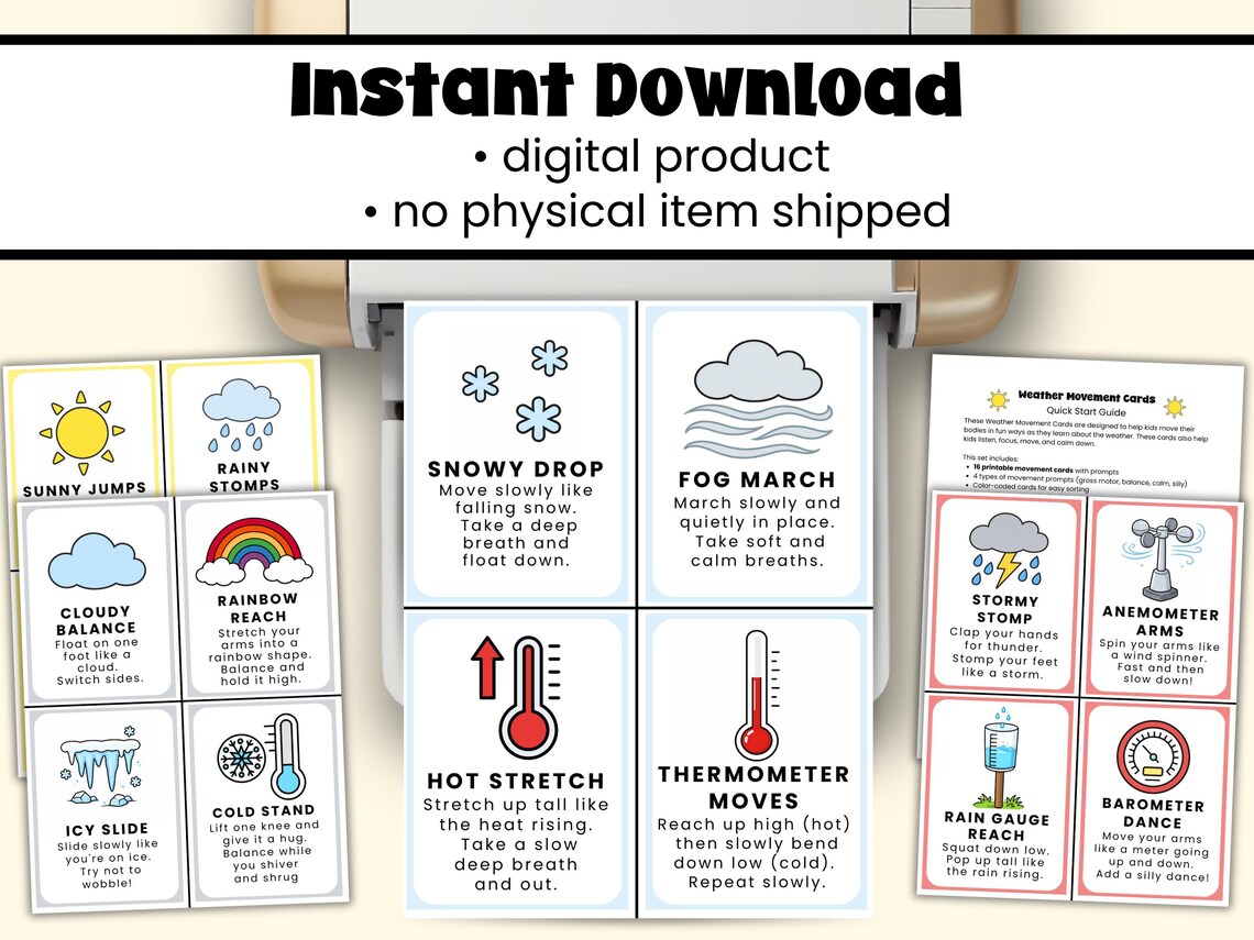 Weather Movement Cards for Kids | Brain Break Cards | Circle Time ...