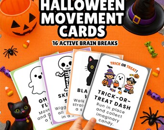 Halloween Bewegung Karten Printable | Grob Motorik Aktivität | Gesellschaftsspiel | Brain Breaks für den Unterricht & Homeschool