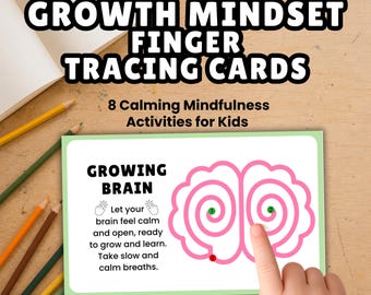 Growth Mindset Finger Tracing Cards, Mindfulness Activity for Kids, Calm Down Sensory Tool, Breathing Exercise Printable