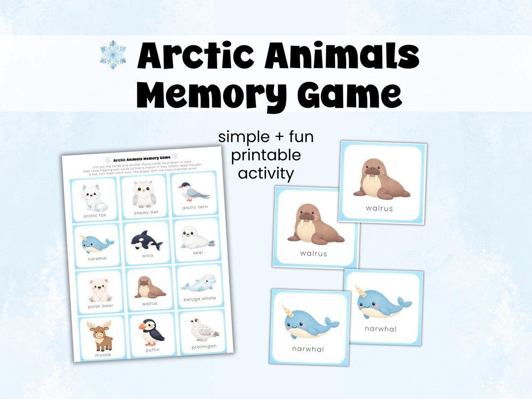 Arctic Animals Memory Game | Printable Winter Activity for Kids - Etsy