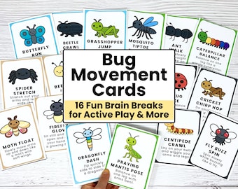Bug Movement Cards for Kids Printable | Insect Brain Breaks, Gross Motor Activities, Indoor Recess, PE Fun