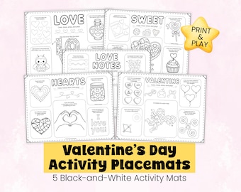 Valentinstag-Tischsets für Kinder | Ausmalen, Zeichnen & Labyrinthe | Valentinstag Druckbare Aktivitäten