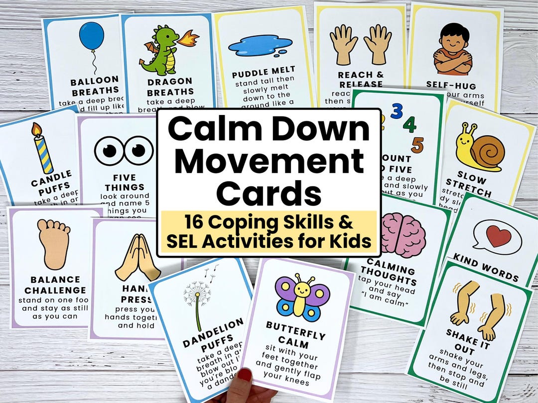 Calm Down Movement Cards for Kids | Coping Skills Activities | Social ...