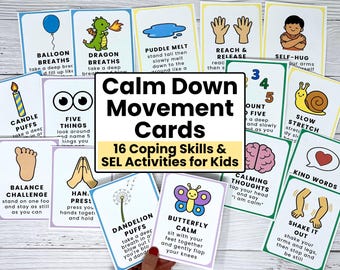 Calm Down Movement Cards for Kids | Coping Skills Activities | Social Emotional Learning SEL | Brain Breaks