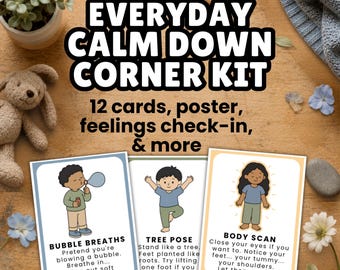 Calm Down Corner Kit | Breathing Cards, Poster & Feelings Check-In | Mindfulness | Self-Regulation Printable | Homeschool, Classroom