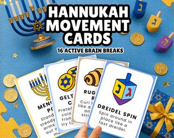 Hanukkah Movement Cards for Kids | Gross Motor Activity | Holiday Game | Brain Breaks for Classroom & Homeschool