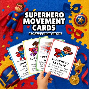 Superhero Movement Cards for Kids | Brain Breaks | Gross Motor Activity | Indoor Recess Game