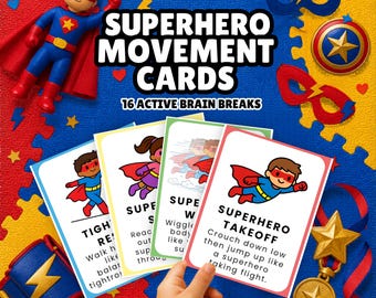 Superhero Movement Cards for Kids | Brain Breaks | Gross Motor Activity | Indoor Recess Game